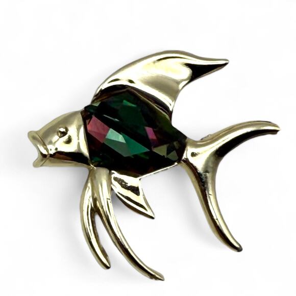 Vintage Sarah Coventry Tropicana Angel Fish Brooch Pin Watermelon Rhinestone - Picture 1 of 4